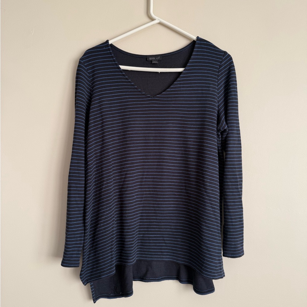 J. Jill Wearever Collection Black Blue Striped Tunic Top Medium Petite